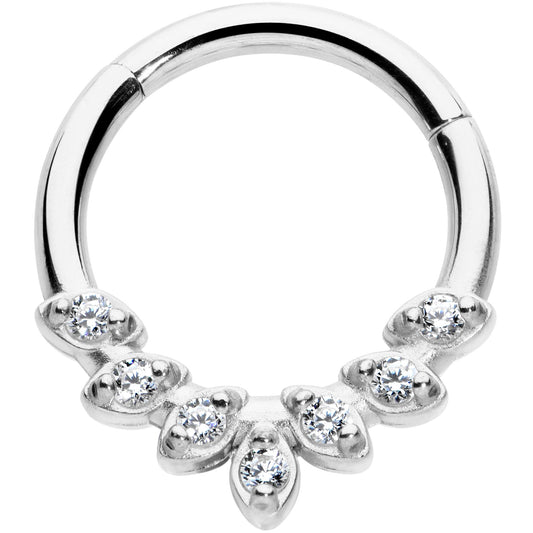 16G 5/16 Clear CZ Gem Seven Leaf Hinged Segment Ring