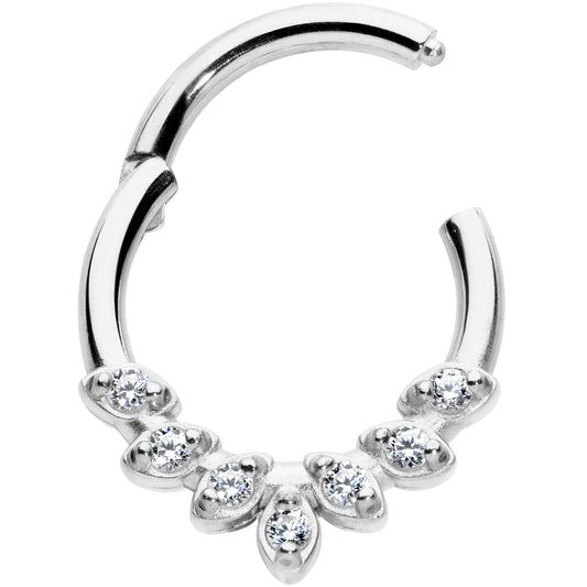 16G 5/16 Clear CZ Gem Seven Leaf Hinged Segment Ring