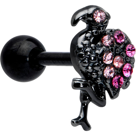 16G 1/4 Pink Gem Black Fashion Flamingo Cartilage Tragus Earring