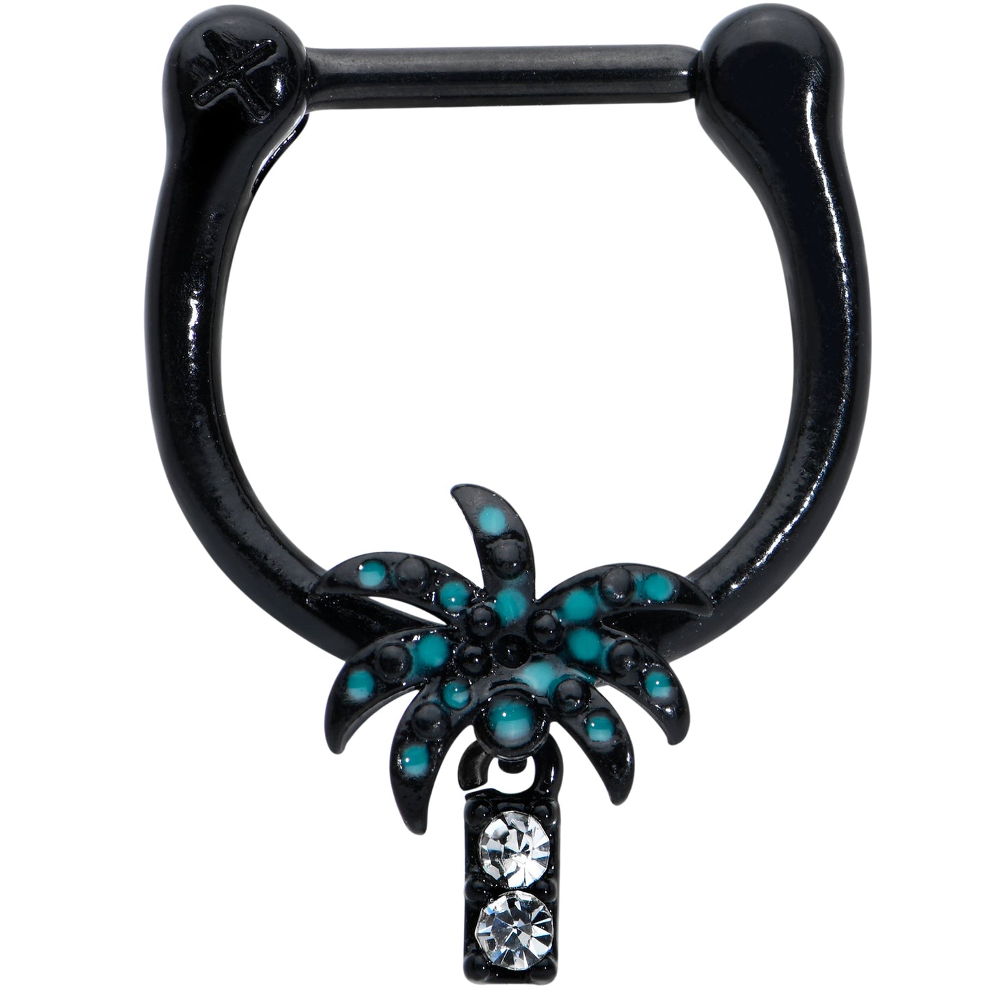 16G 5/16 Clear Gem Black Night Palm Tree Dangle Cartilage Clicker