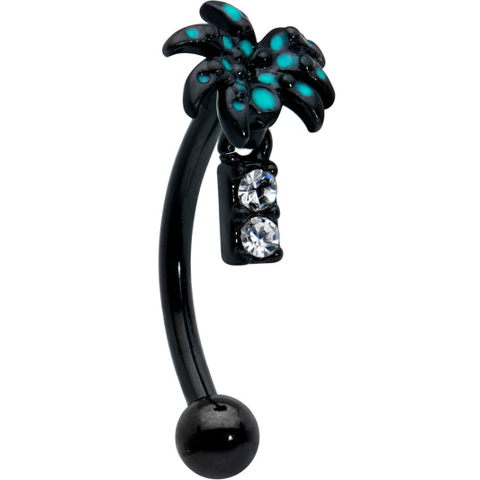 16G 5/16 Black Night Palm Tree Dangle Curved Eyebrow Ring