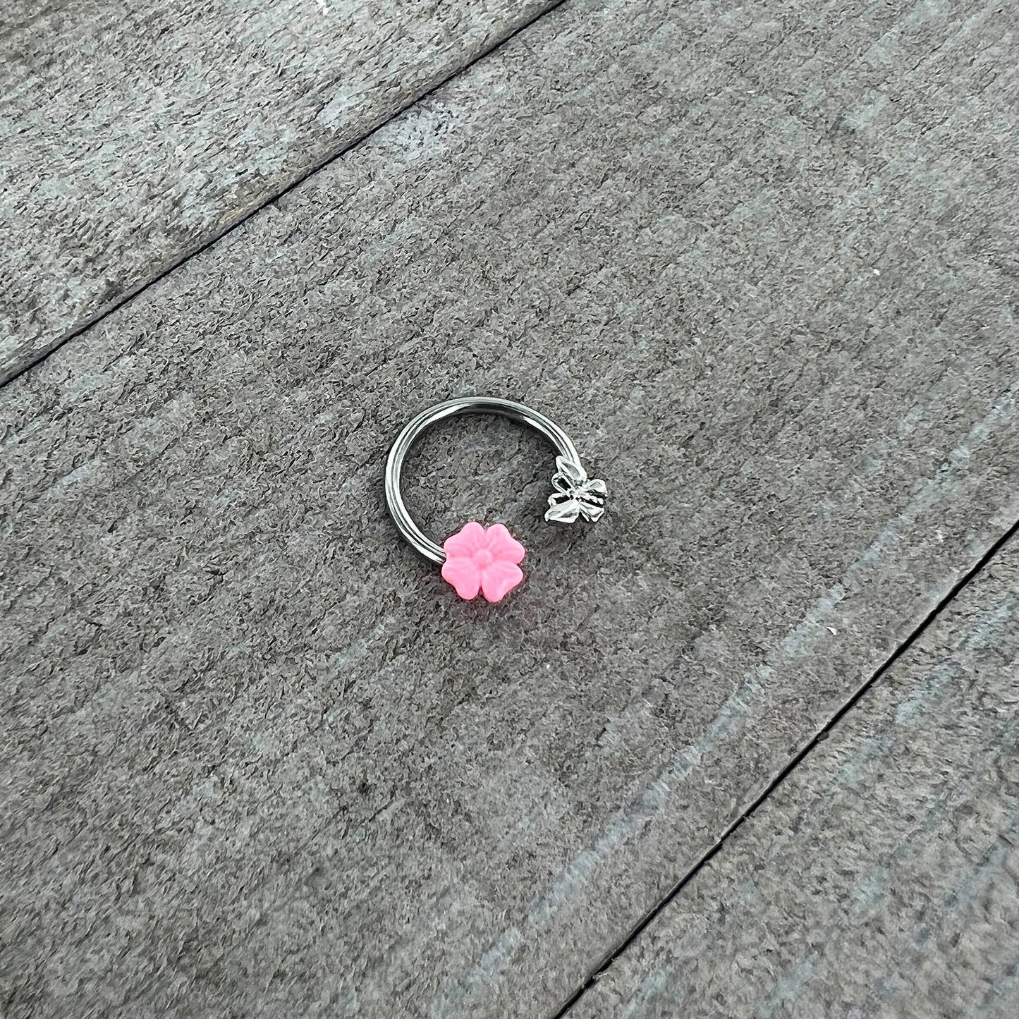 16G 3/8 Butterfly Pink Flower Horseshoe Circular Barbell