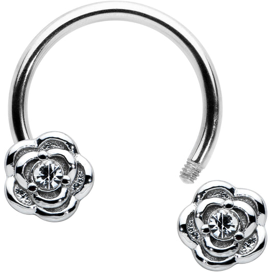 16G 3/8 Textured Blooming Flowers Horseshoe Circular Barbell