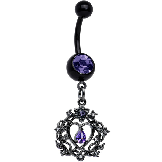 Purple Gem Black Regal Crown Dangle Belly Ring