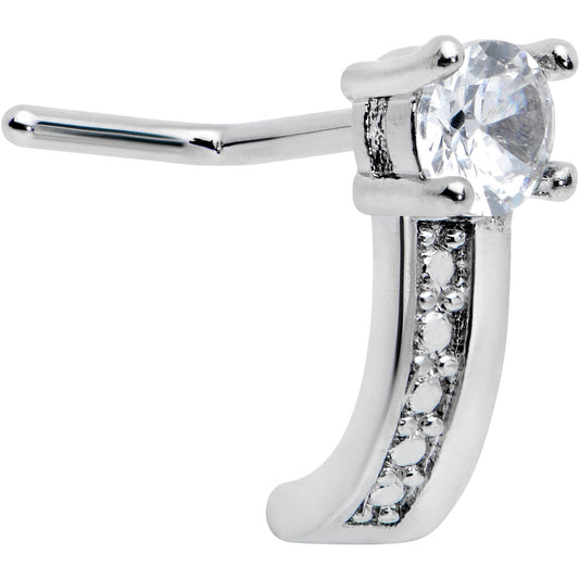 20G 1/4 Clear Gem Texture Glam Faux Hoop L Shape Nose Ring