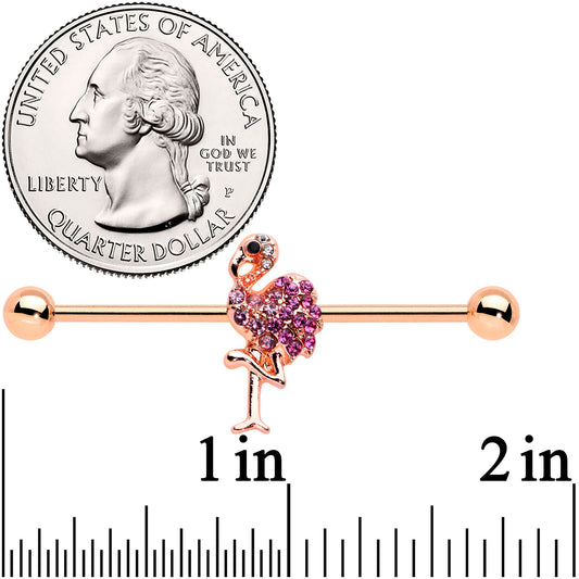 14G Pink Gem Rosy Tone Fashion Flamingo Industrial Barbell 38mm