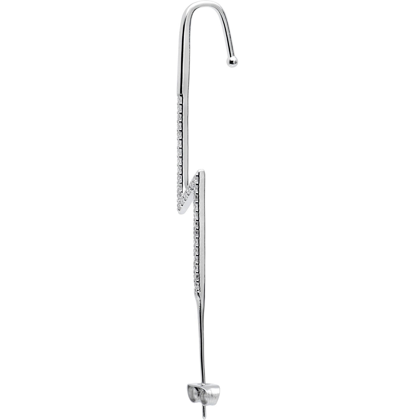 Clear CZ Gem Lightning Bolt Ear Cuff Bar Earring