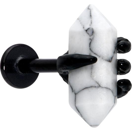 16G 5/16 White Howlite Black Claw Obelisk Labret Monroe Tragus