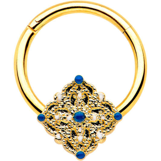 16G 3/8 Gold Tone Lacy Rhombus Hinged Segment Ring