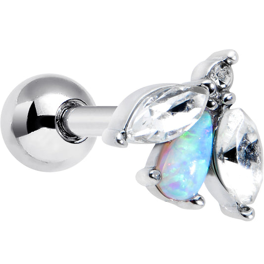 16G 1/4 White Synthetic Opal Flower Cartilage Tragus Earring