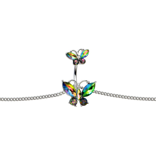 Rainbow Gem Butterfly Beauties Double Mount Belly Ring Belly Chain