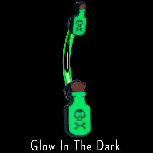 Green Poison Bottle Glow in the Dark Halloween Double Mount Belly Ring