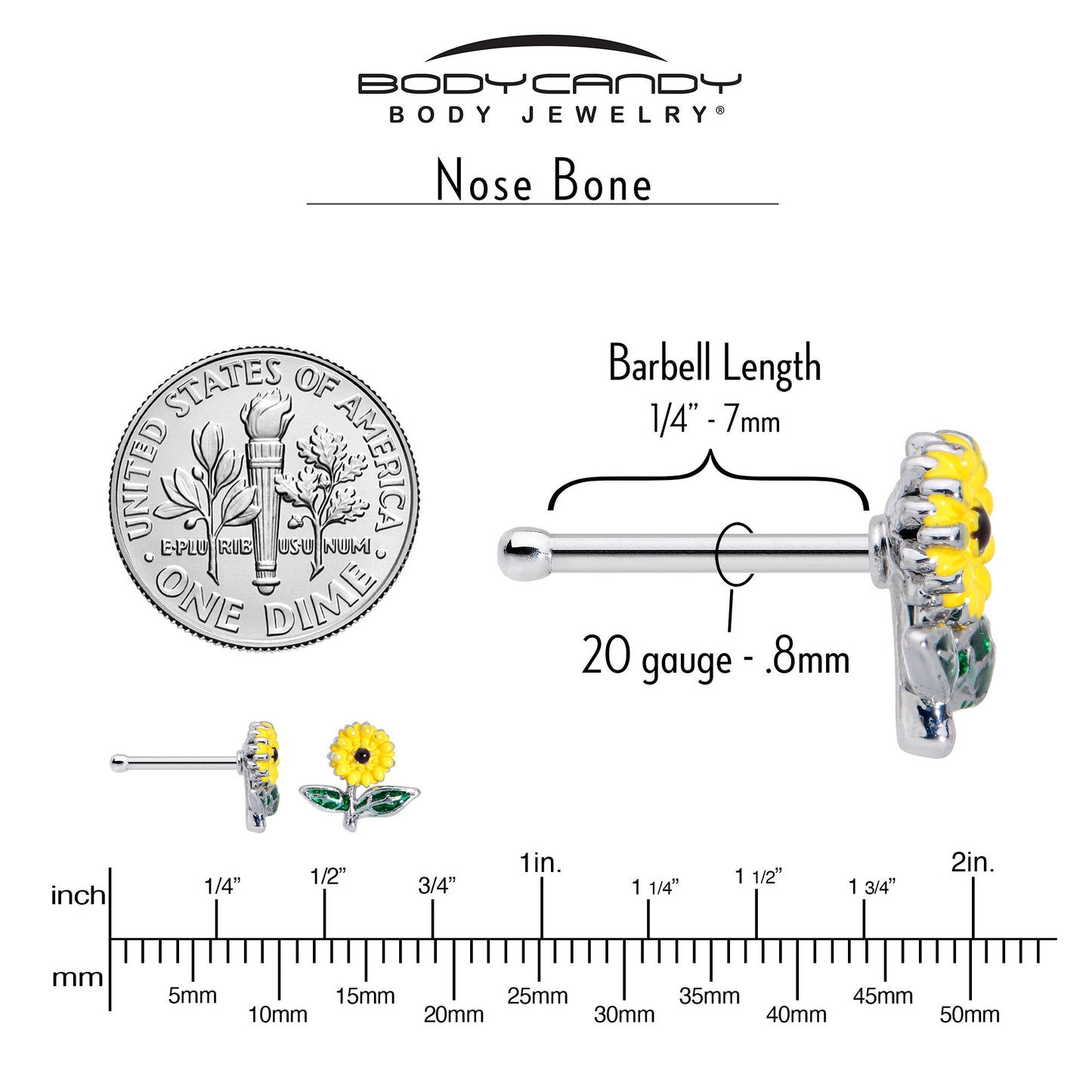 20G 1/4 Cheery Inlay Sunflower Nose Bone