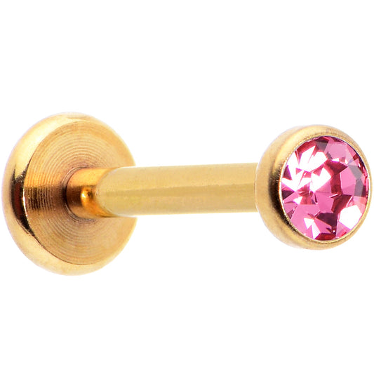 16G 5/16 Pink Gem Gold Tone Threadless Labret Monroe Tragus