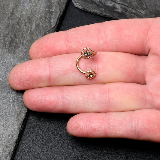 Vitrail Gem Rose Gold Tone Flower Spiral Twister Belly Ring