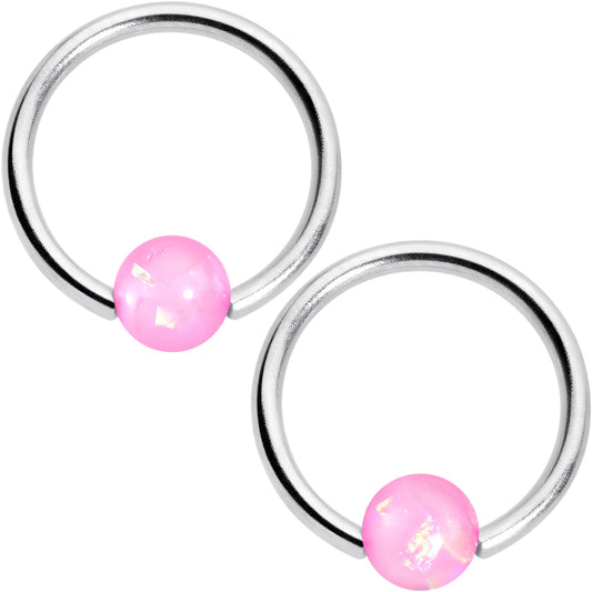 16G 3/8 Pink Faux Opal Horseshoe BCR Captive Ring Set of 4