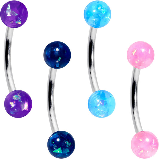 16G 3/8 Pink Blue Purple Faux Opal Pack Curved Eyebrow Ring Set of 4