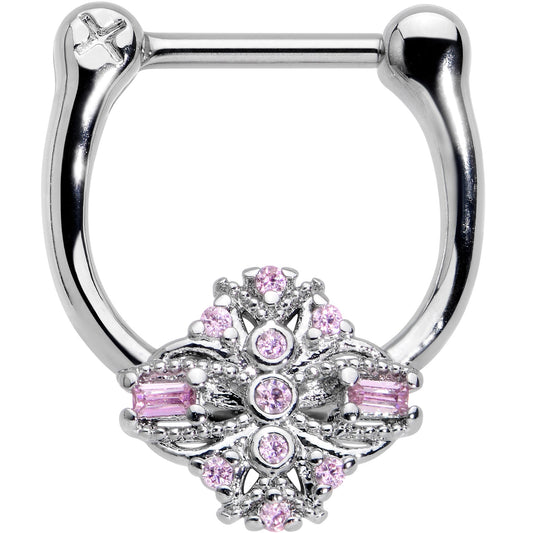 16G 5/16 Pink Gem Opulent Cross Cartilage Clicker