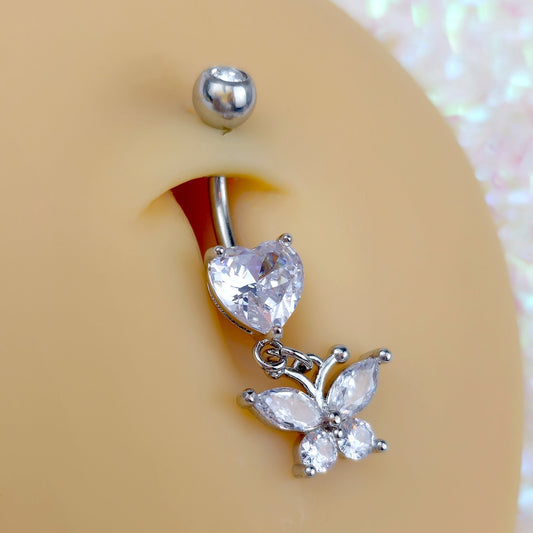 Clear Gem Love Butterfly Dangle Belly Ring