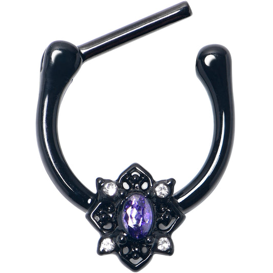 16G 5/16 Purple Gem Black Scrolling Hearts Cartilage Clicker