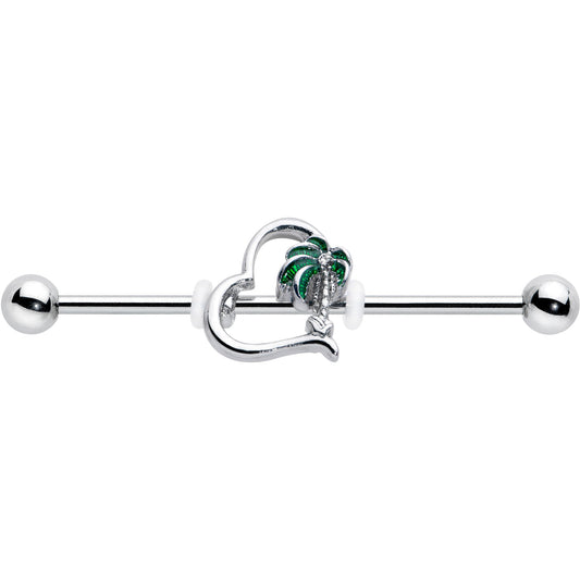 14G Clear Gem Palm Tree Love Heart Industrial Barbell 38mm