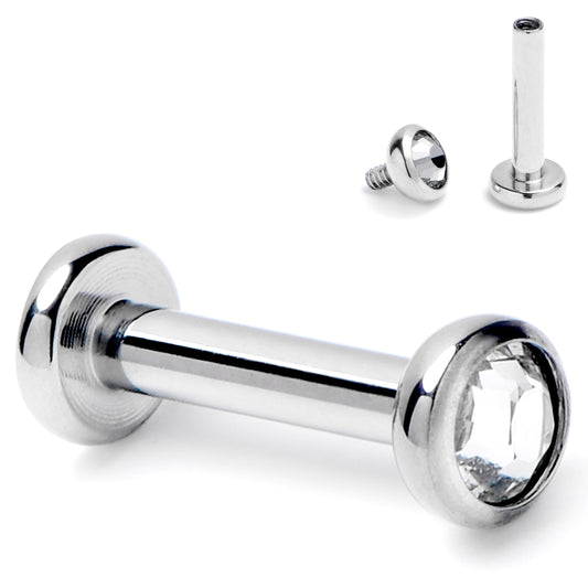 16G 1/4 Clear CZ Gem ASTM F-136 Implant Grade Titanium Internally Threaded Labret