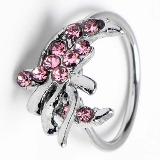 20G 5/16 Pink Gem Cartilage Helix Hoop Earring