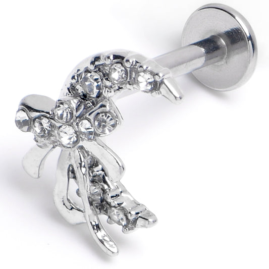 16G 5/16 Clear CZ Gem Bow Moon Labret Monroe Tragus