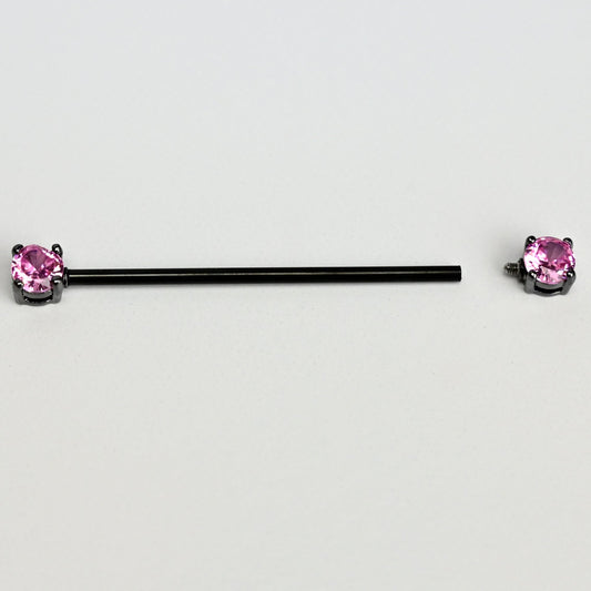 14G Pink Gem Black Forward Facing Internally Threaded Industrial Barbell 38mm
