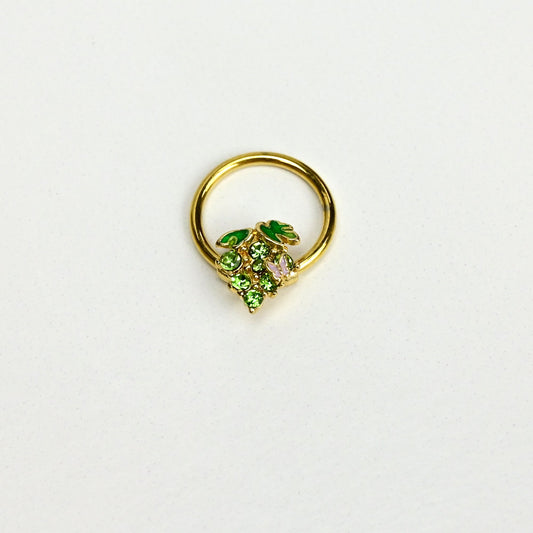16G 3/8 Green Gem Gold Tone Butterfly Grapes BCR Captive Ring