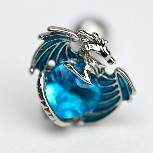 16G 5/16 Blue CZ Gem Heart Of Dragon Cartilage Tragus Earring