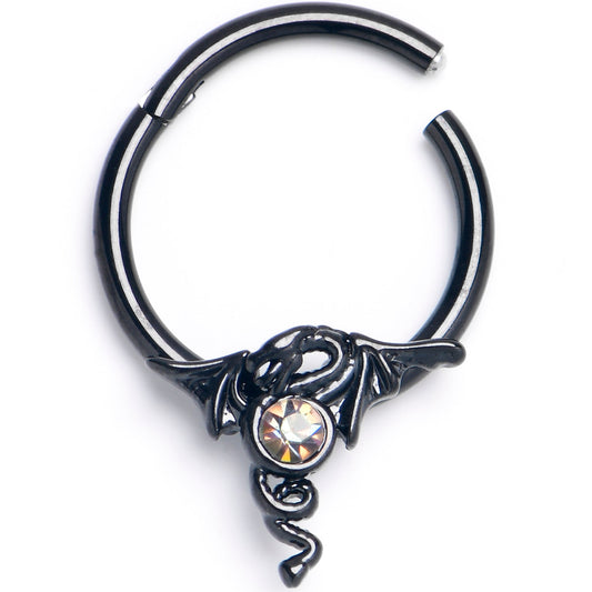16G 3/8 Orange Gem Black Majestic Dragon Hinged Segment Ring