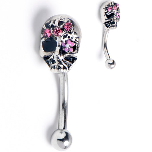 16G 5/16 Pink Gem Stylish Skull Curved Eyebrow Ring