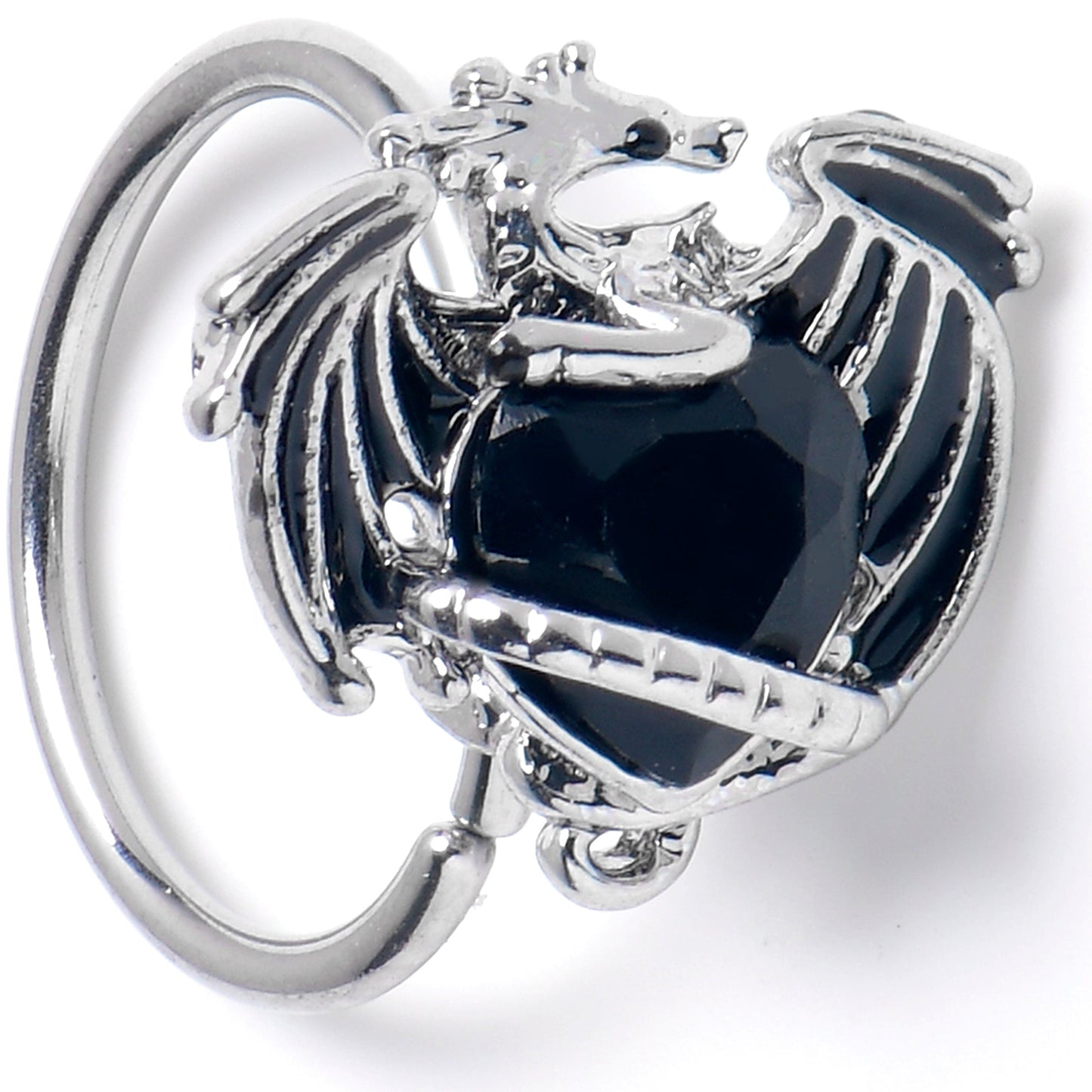 20G 5/16 Black CZ Gem Heart ofDragon Nose Hoop