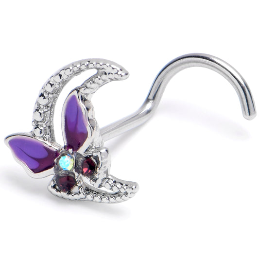 20G 7mm Purple Gem Butterfly Purple Beauty Left Side Nose Screw