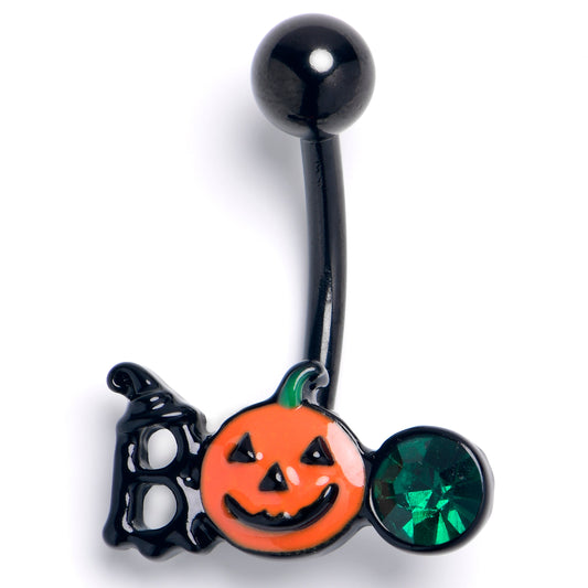 Green Gem Black Boo Halloween Belly Ring