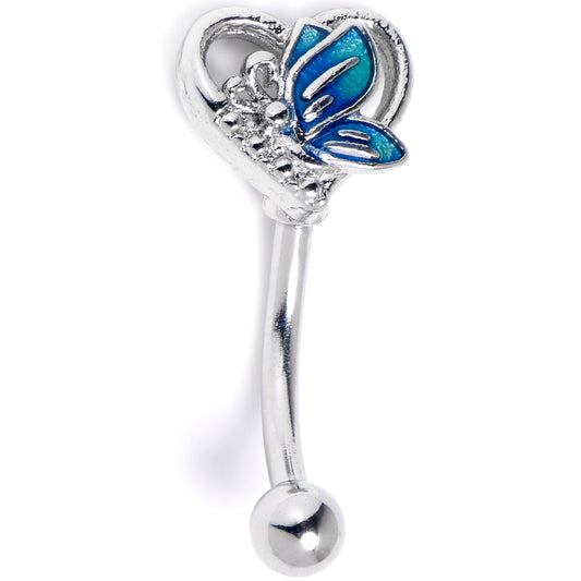 16G 5/16 Clear Gem Butterfly Love Heart Blue Curved Eyebrow Ring