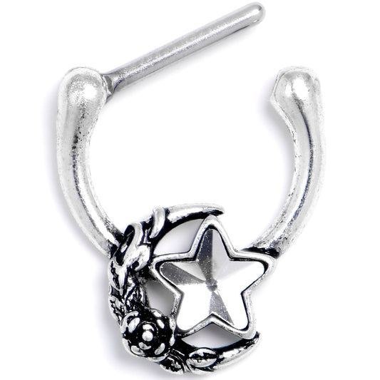 16G 5/16 Clear Gem Ornate Moon Star Cartilage Clicker