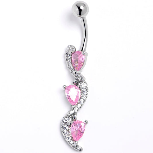 Pink Clear CZ Gem Super Style Swirl Dangle Belly Ring