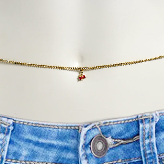 Red Gem Gold Tone Cherry Sweet Dangle Belly Chain