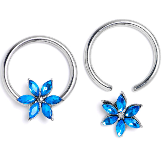16G 3/8 Blue Gem Flower Blossom BCR Captive Ring Set of 4