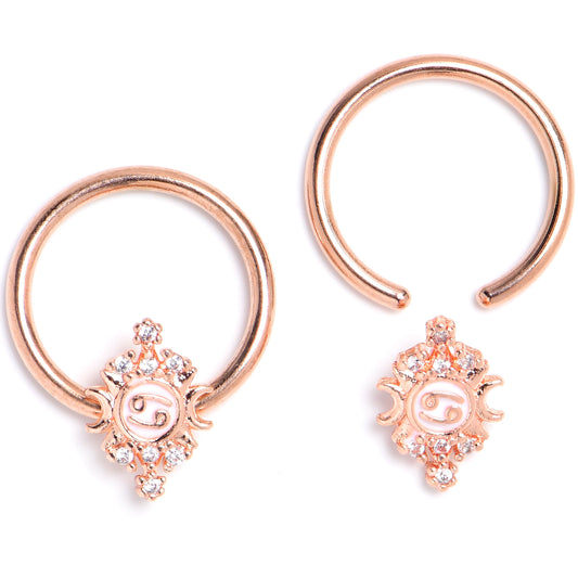 16G 3/8 Clear Gem Rose Gold Tone Mystical BCR Captive Ring Set of 4