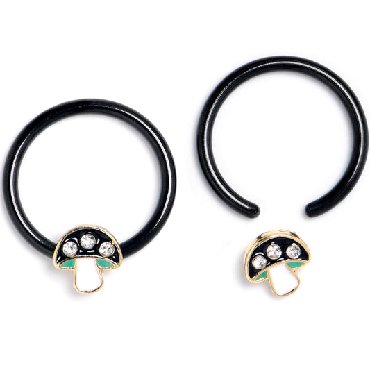 16G 3/8 Clear Gem Black Mushroom BCR Captive Ring Set of 4
