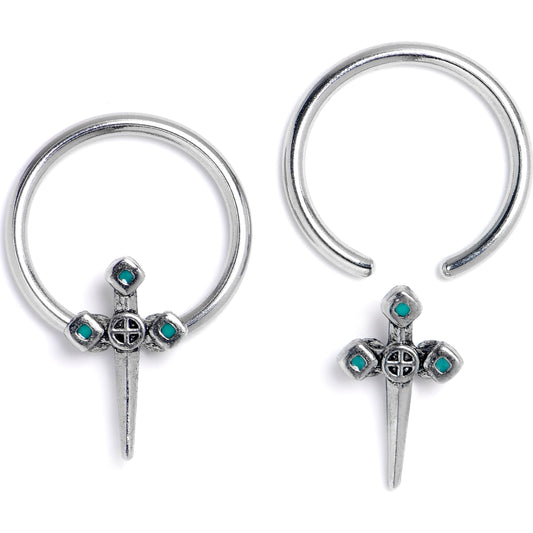 16G 3/8 Dagger Design Green BCR Captive Ring Set of 4