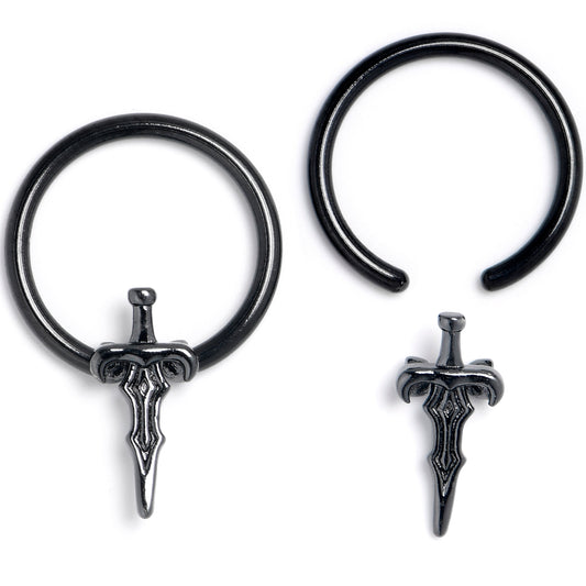 16G 3/8 Black Medieval Sword BCR Captive Ring Set of 4