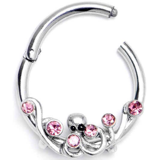 16G 3/8 Pink Gem Scrolling Elegance Hinged Segment Ring