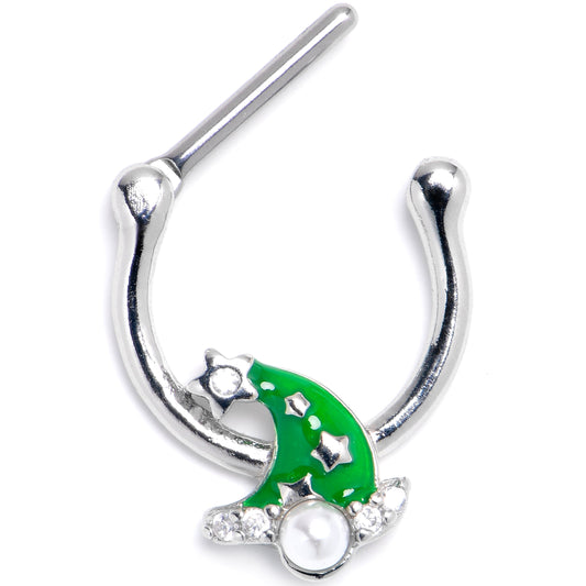 16G 5/16 Clear Gem Santa Hat Stars Green Cartilage Clicker