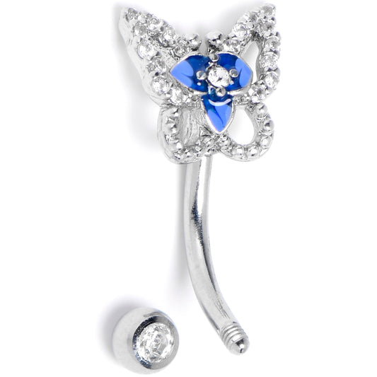 16G 5/16 Clear Gem Fabulous Butterfly Blue Curved Eyebrow Ring