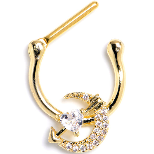 16G 5/16 Clear CZ Gem Gold Tone Moon Lover Cartilage Clicker