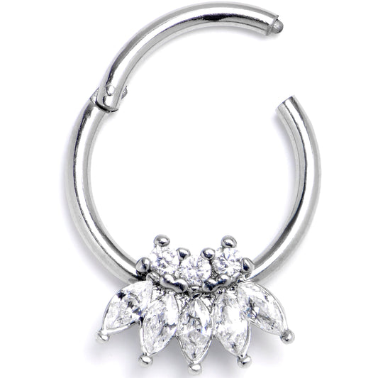 16G 3/8 Clear Gem Fashion Fan Hinged Segment Ring